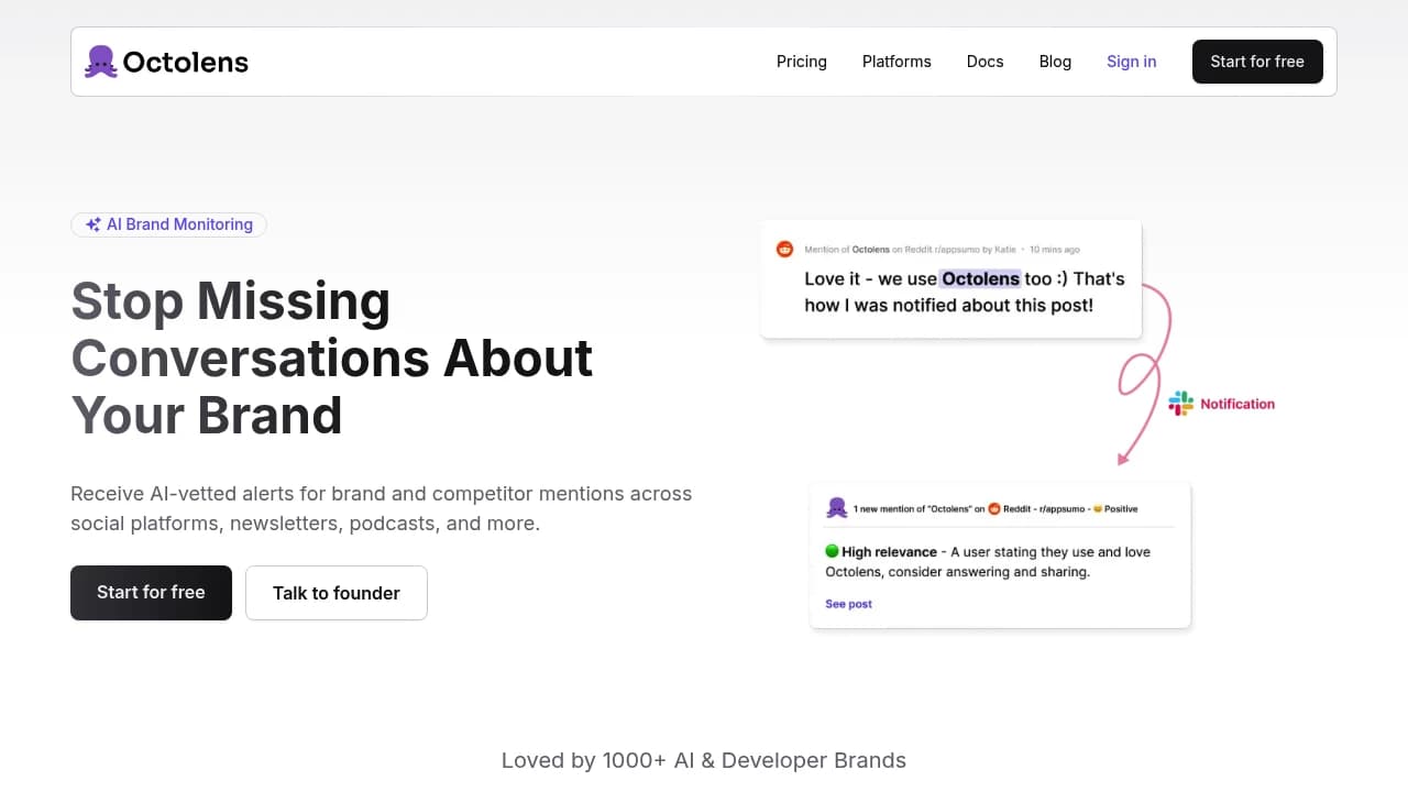 Screenshot der Website von Octolens