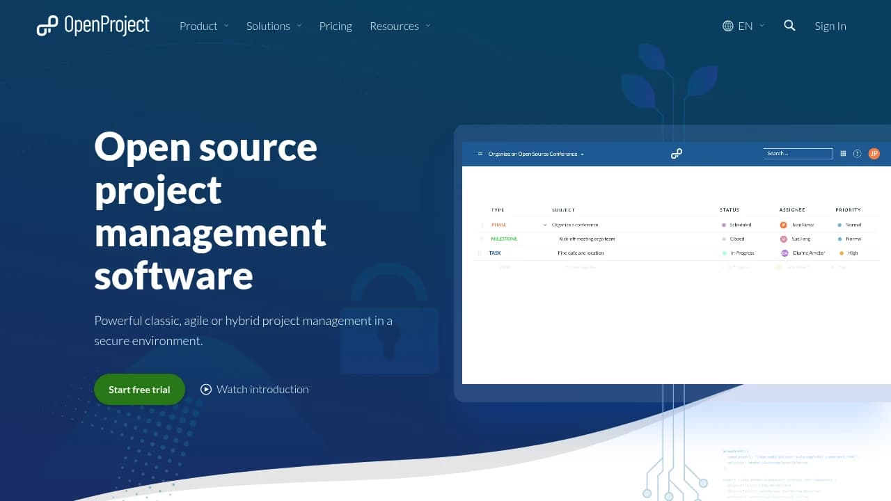 Screenshot der Website von OpenProject
