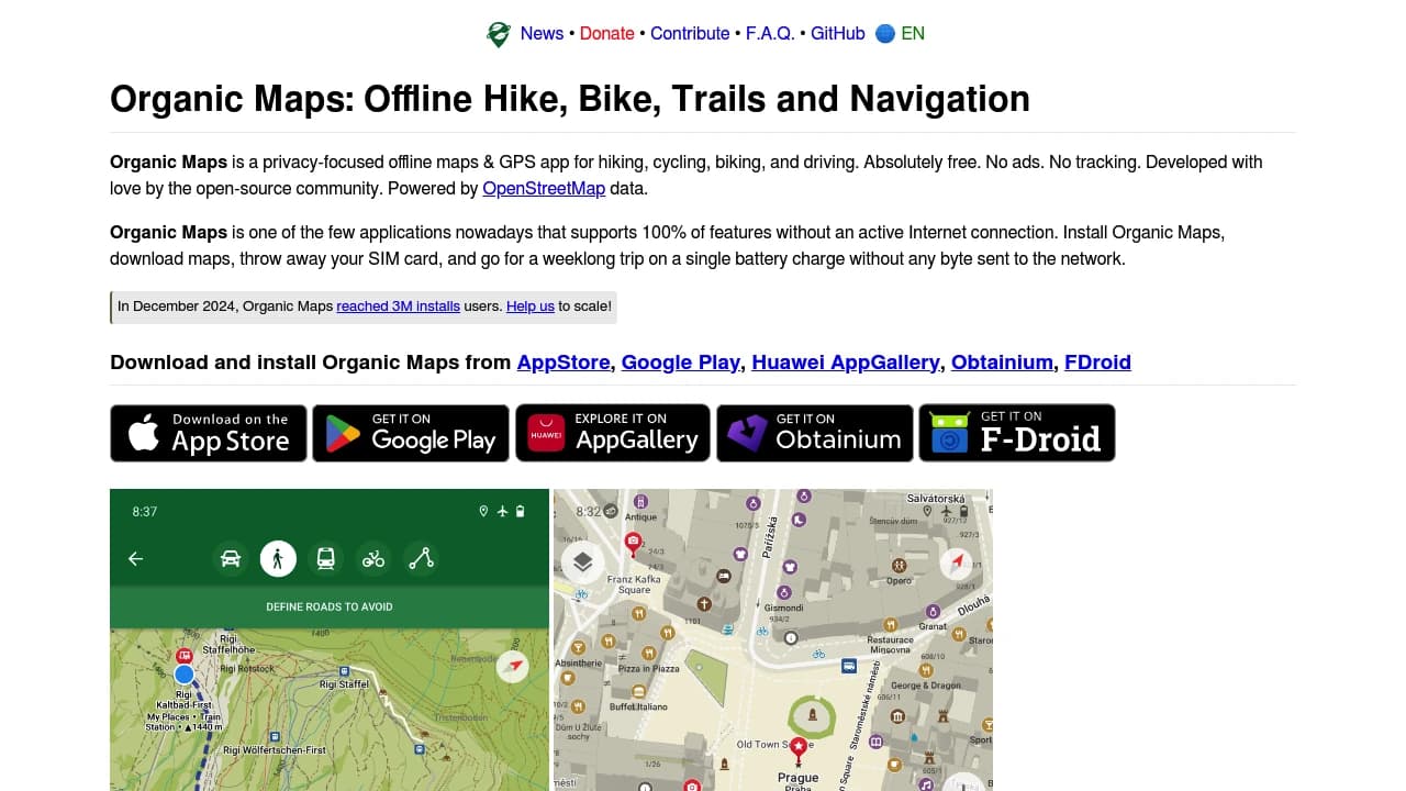 Screenshot der Website von Organic Maps