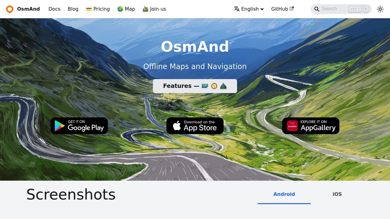 Screenshot of OsmAnd website