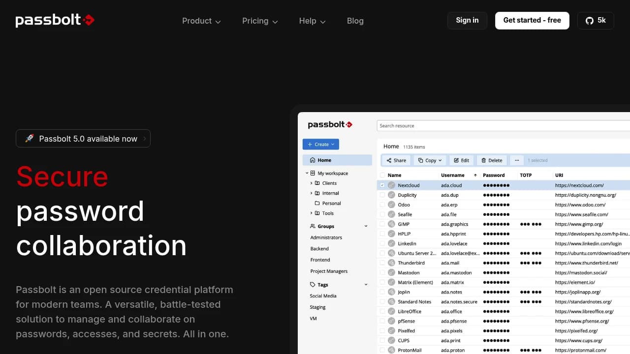 Screenshot der Website von Passbolt