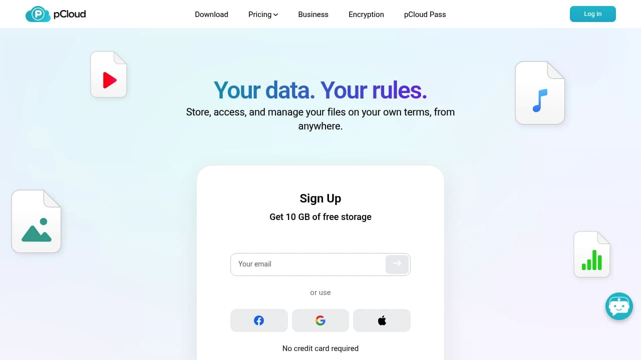 Screenshot der Website von pCloud