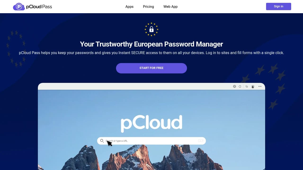 Screenshot der Website von pCloud Pass