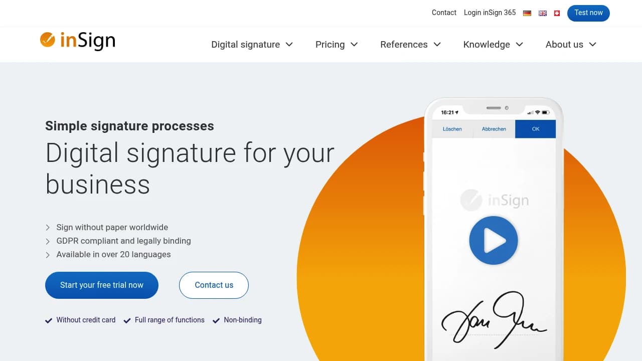 Screenshot of InSign website