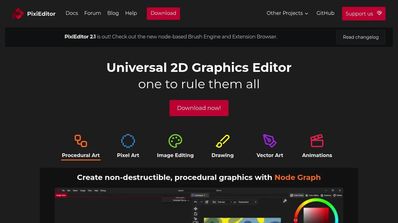 Screenshot der Website von PixiEditor