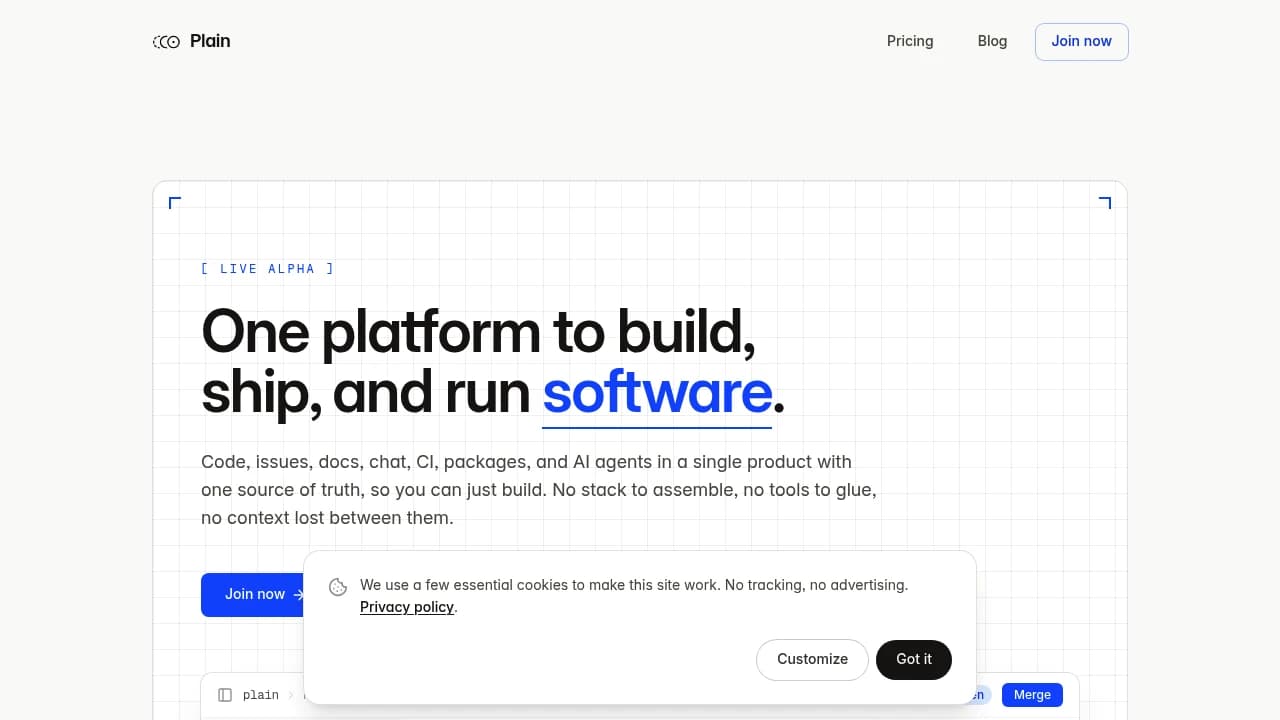 Screenshot of Plain website