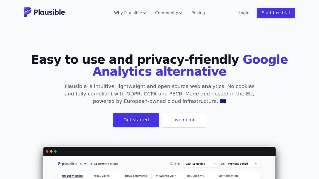 Screenshot der Website von Plausible