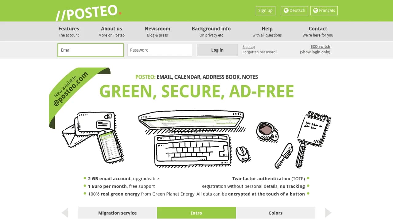 Screenshot der Website von Posteo