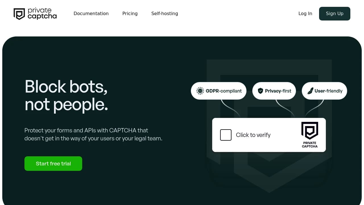 Screenshot der Website von Private Captcha