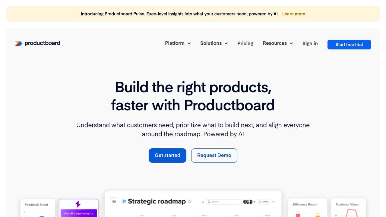Zrzut ekranu strony Productboard
