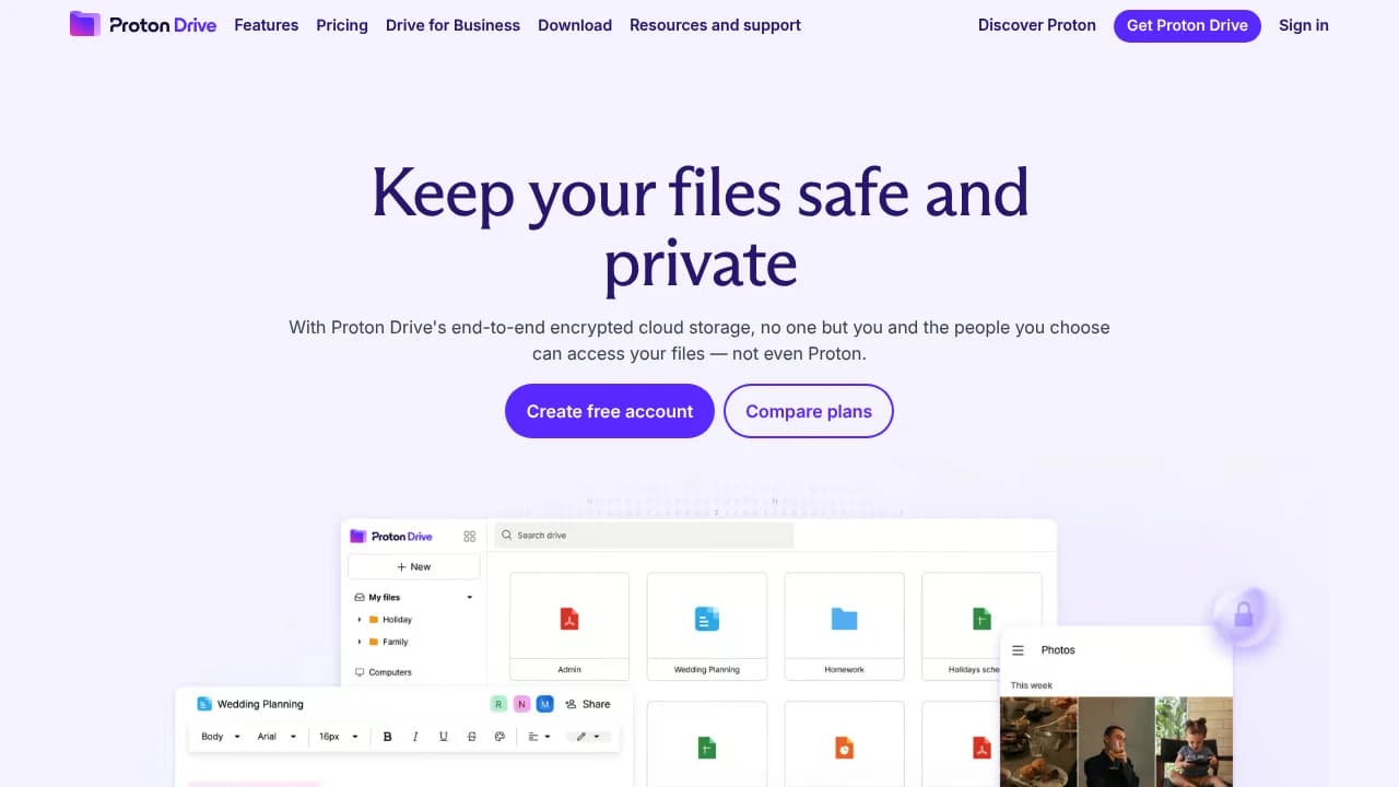 Screenshot der Website von Proton Drive