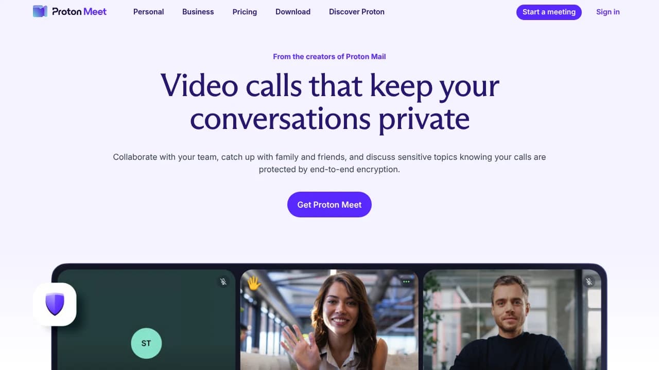 Screenshot der Website von Proton Meet