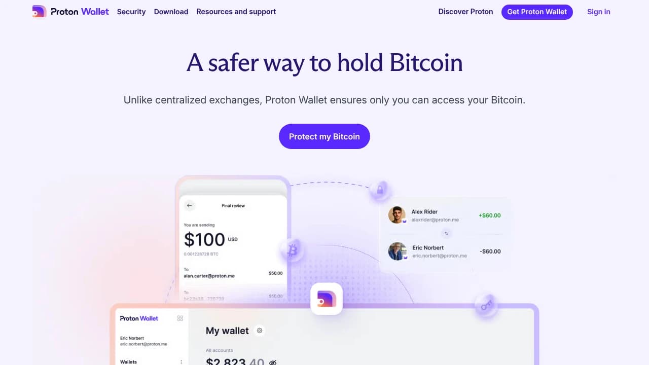 Screenshot der Website von Proton Wallet