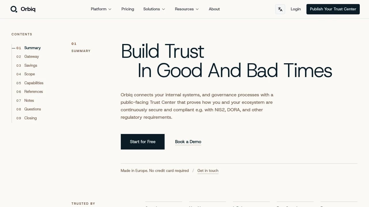 Screenshot of Orbiq website