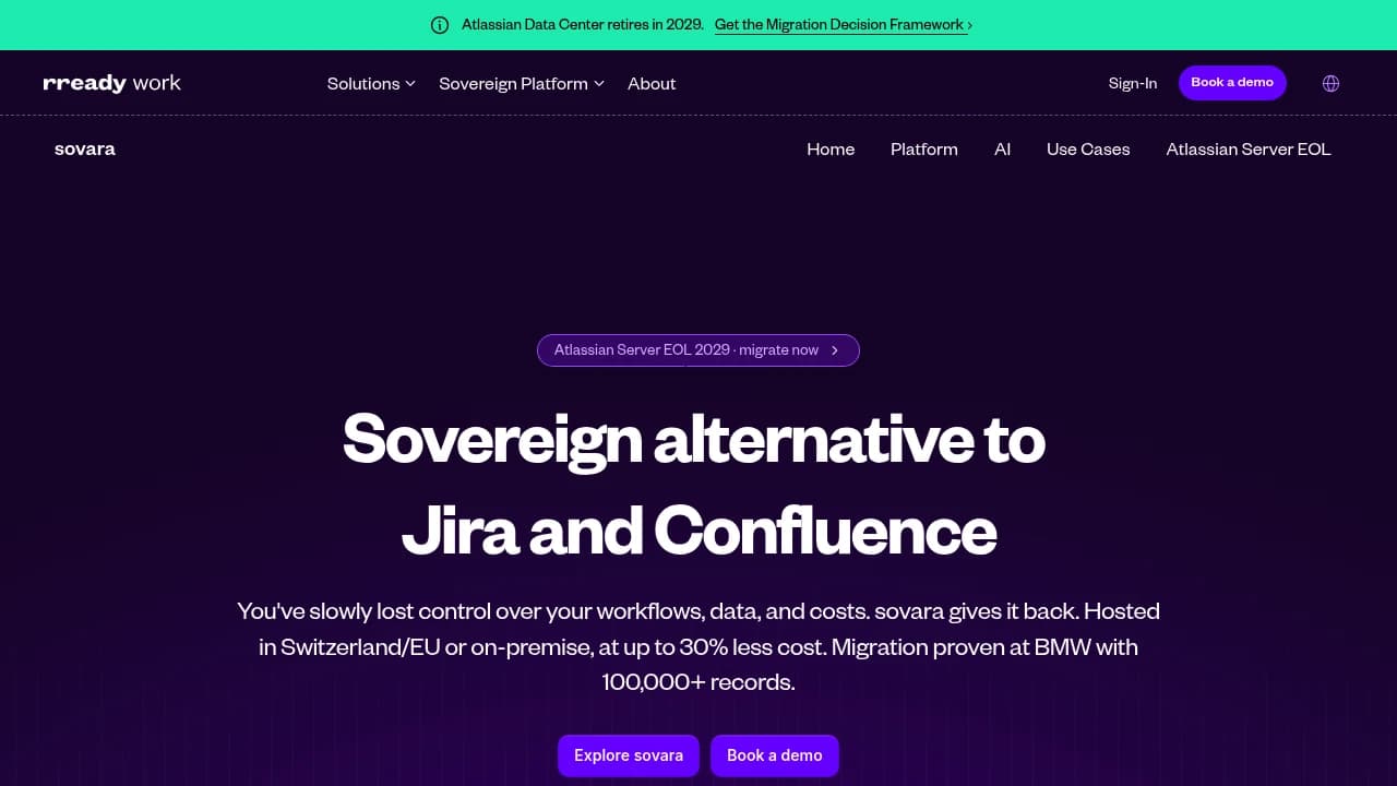 Screenshot of sovara website