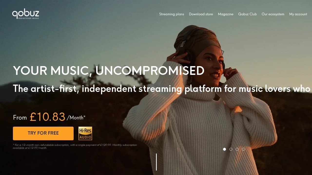 Screenshot der Website von Qobuz