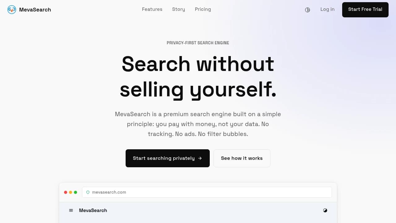Screenshot of MevaSearch website