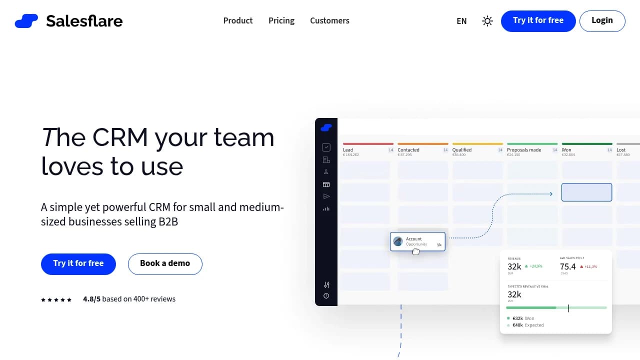 Screenshot of Salesflare website