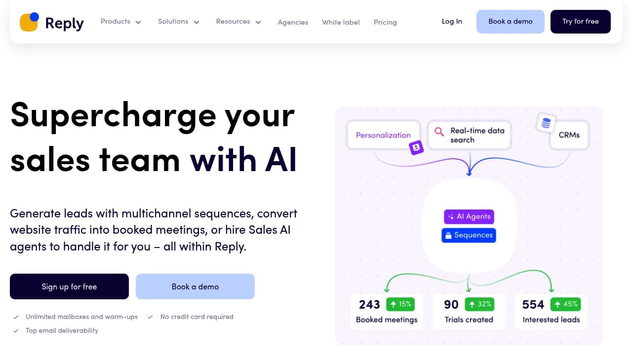Screenshot of Reply.io website