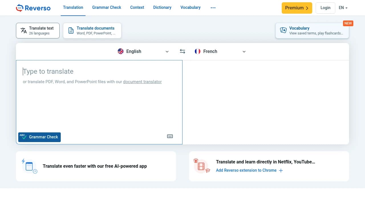 Screenshot der Website von Reverso