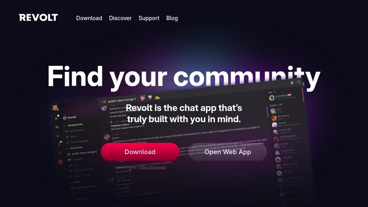 Screenshot der Website von Revolt