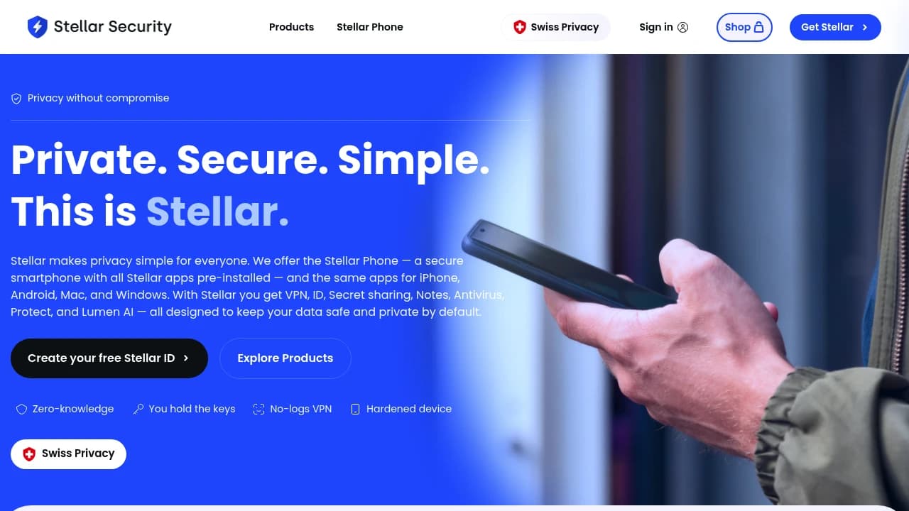 Screenshot der Website von Stellar Security