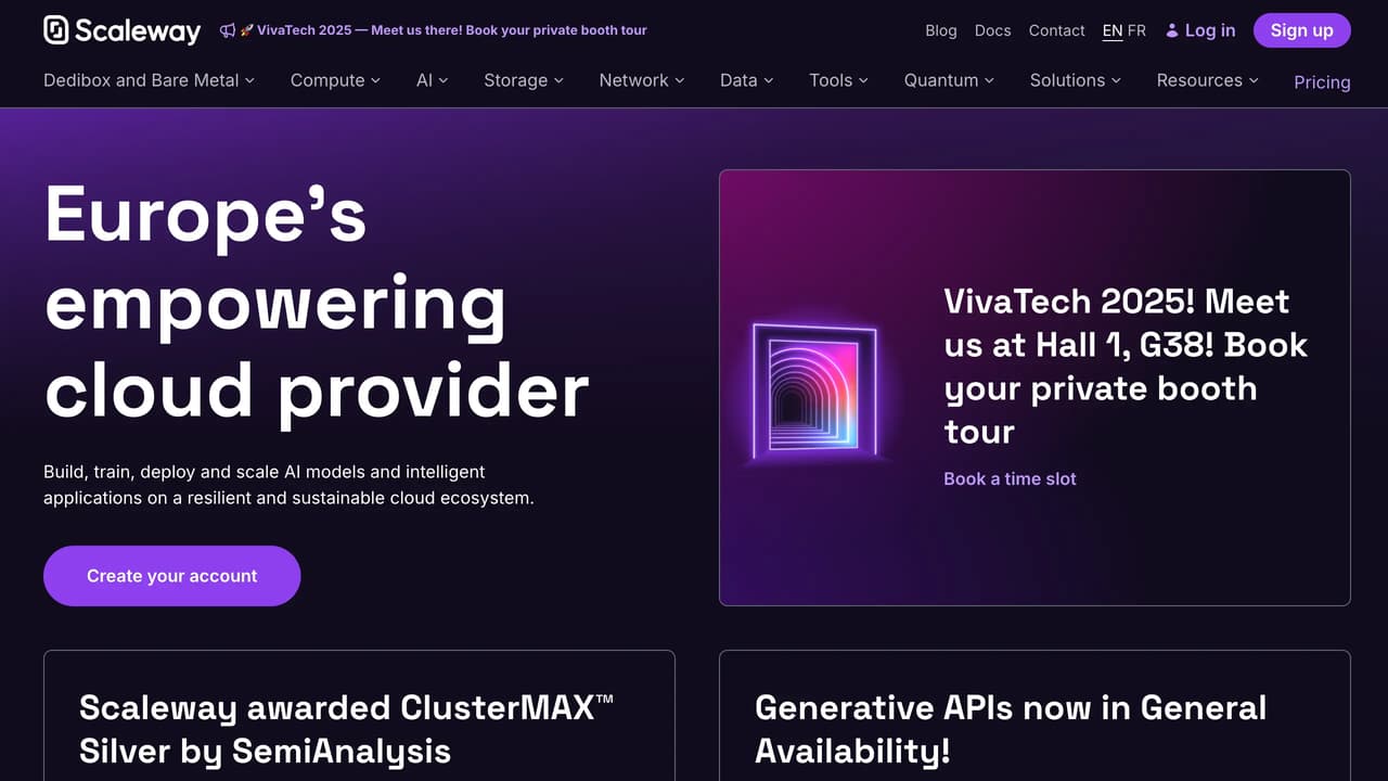 Screenshot der Website von Scaleway