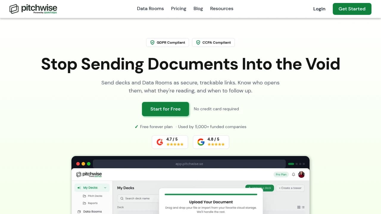 Screenshot of Pitchwise website