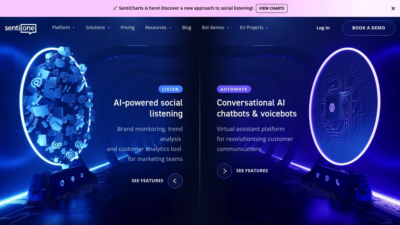 Screenshot der Website von SentiOne