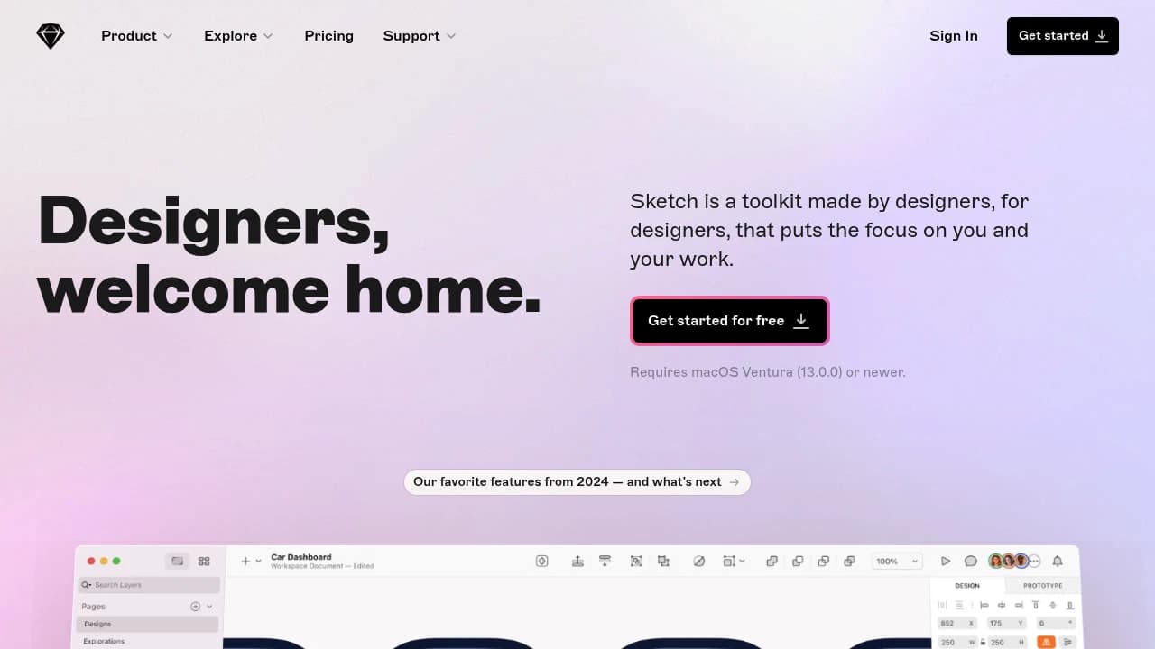 Screenshot der Website von Sketch