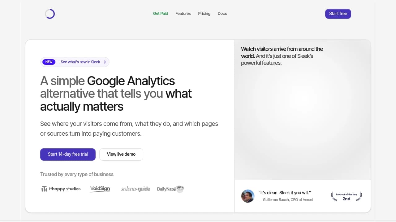 Screenshot of Sleek Analytics website
