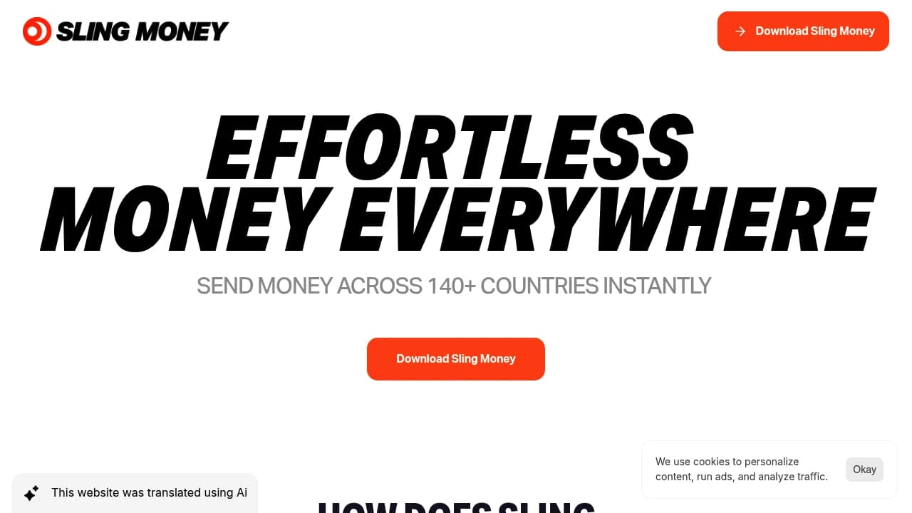 Screenshot der Website von Sling Money