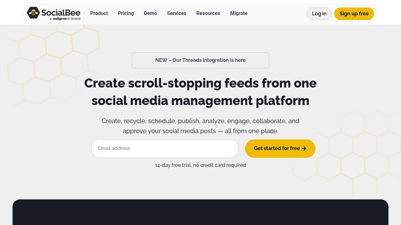 Screenshot der Website von SocialBee