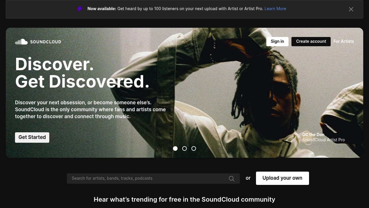 Screenshot der Website von SoundCloud
