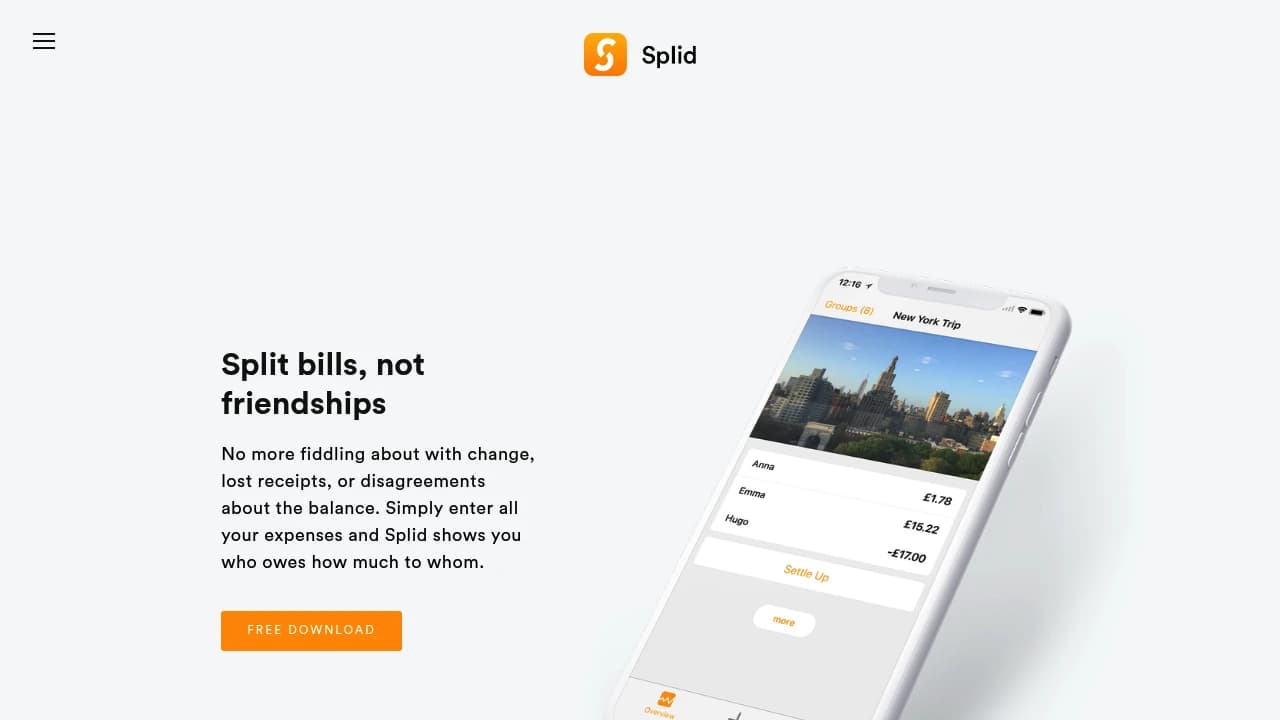 Screenshot der Website von Splid