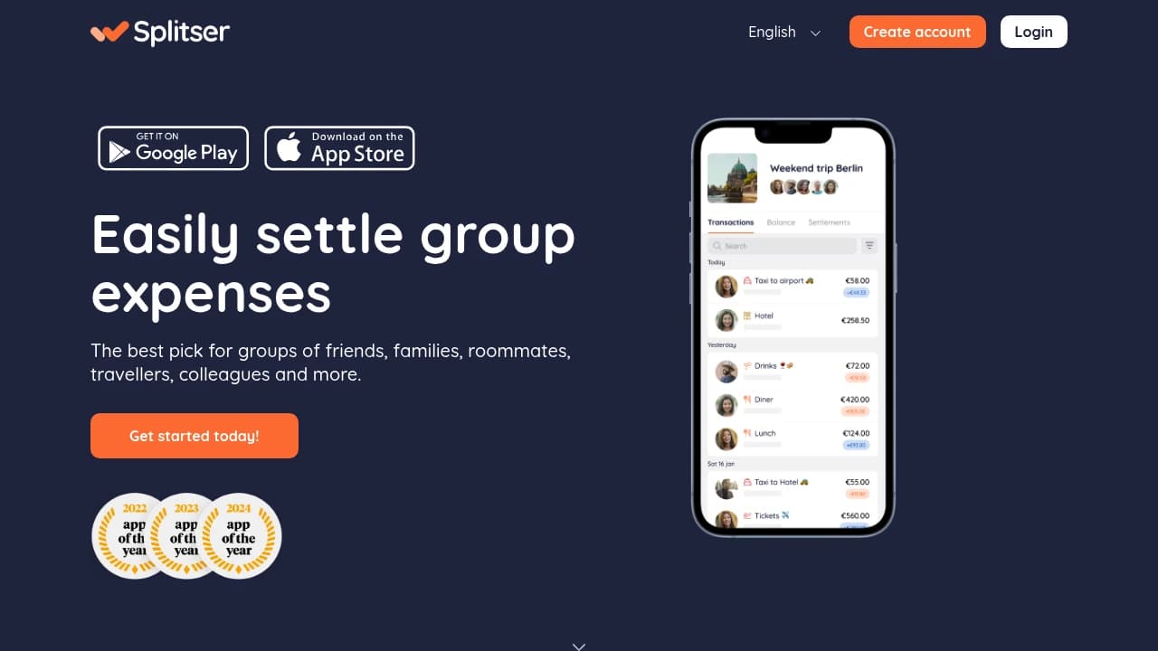 Screenshot der Website von Splitser