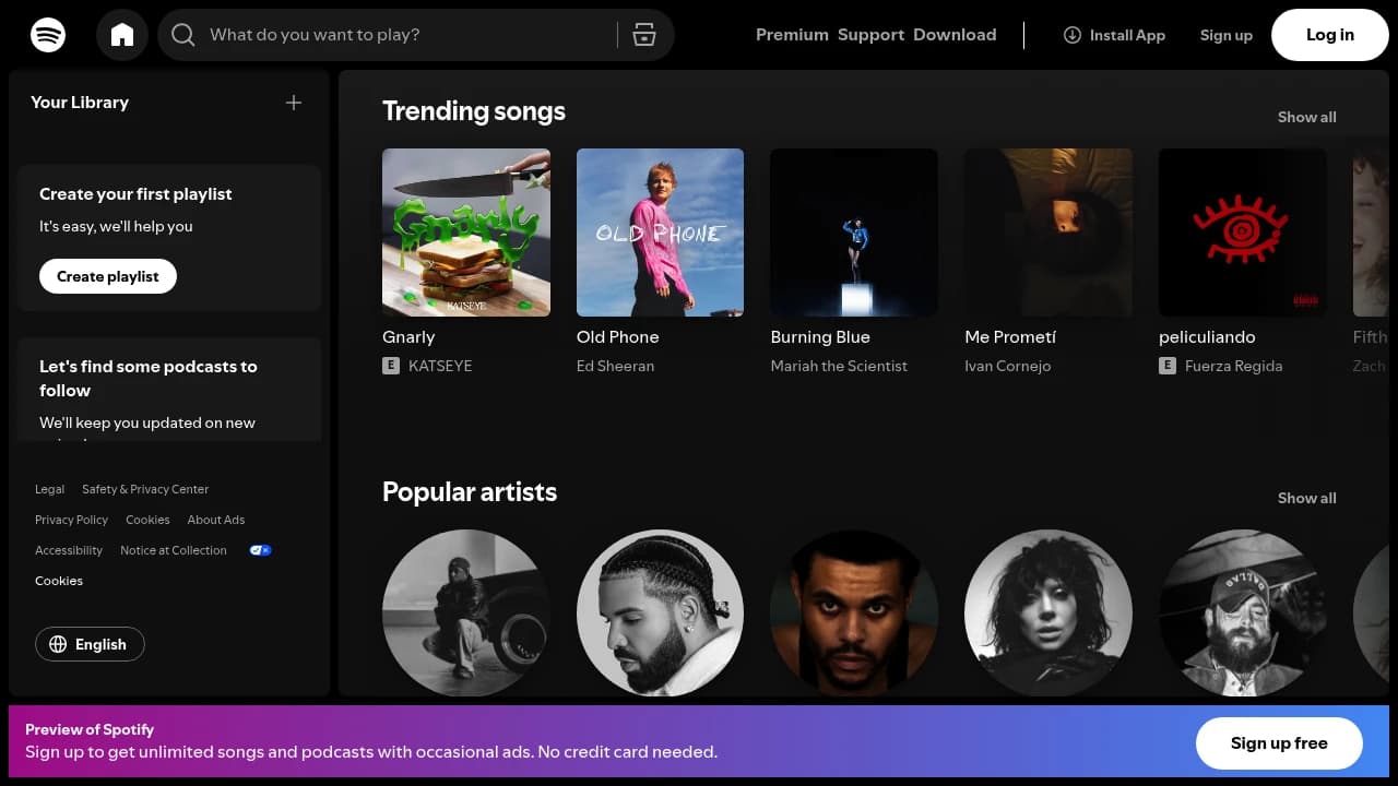 Screenshot der Website von Spotify