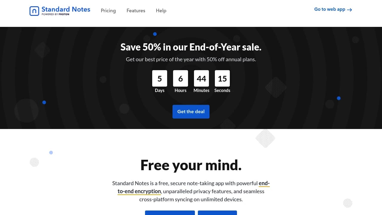 Screenshot der Website von Standard Notes