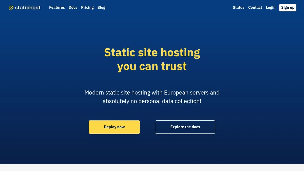 Screenshot der Website von Statichost
