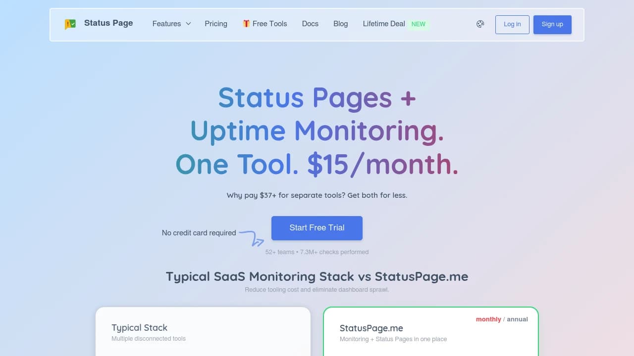 Screenshot of StatusPage.me website