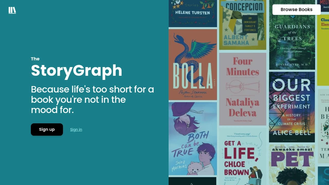 Screenshot der Website von StoryGraph