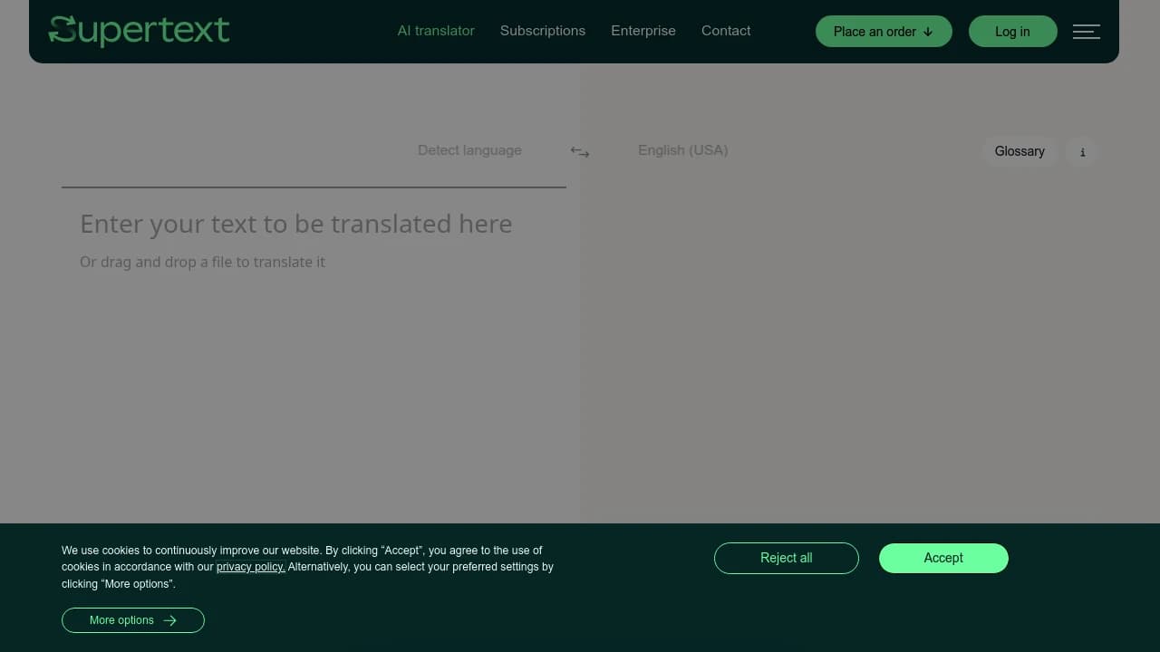 Screenshot der Website von Supertext
