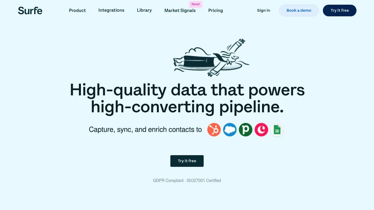 Screenshot of Surfe website