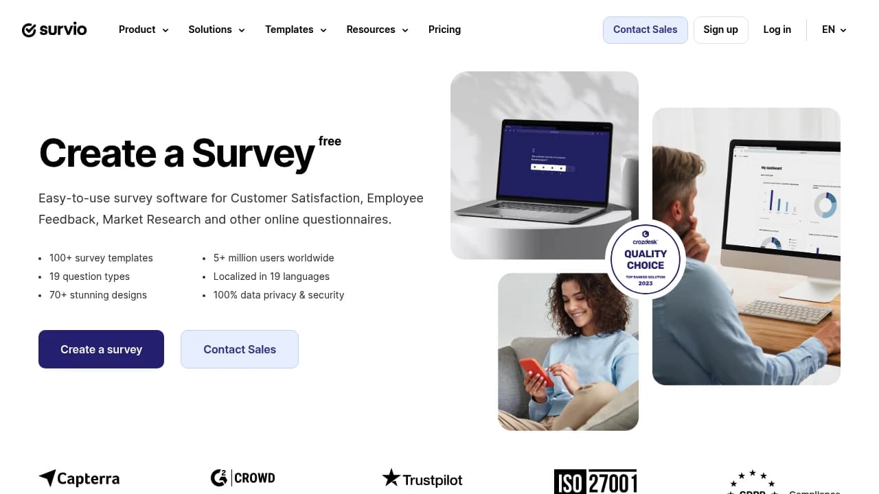 Screenshot der Website von Survio