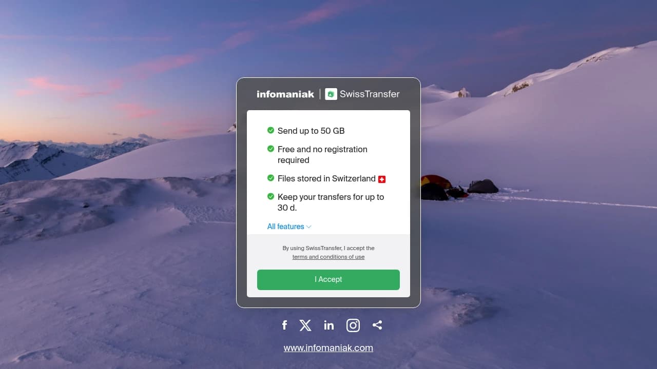 Screenshot der Website von SwissTransfer