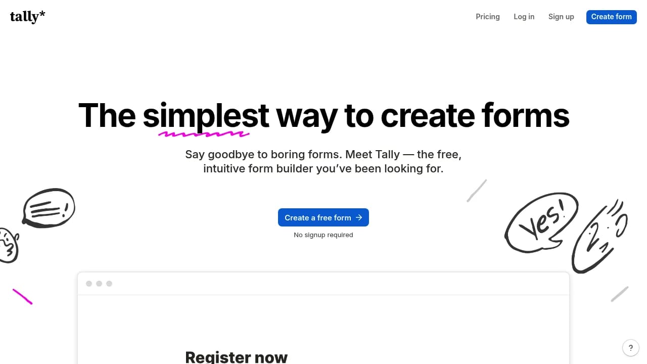 Screenshot der Website von Tally