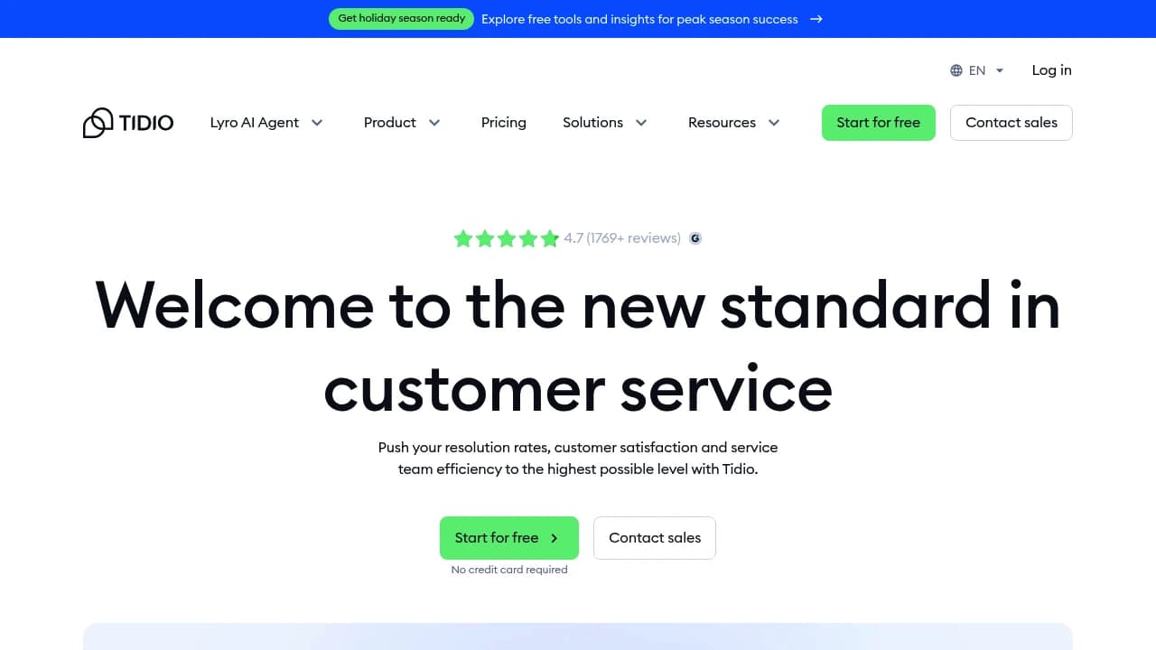 Screenshot der Website von Tidio