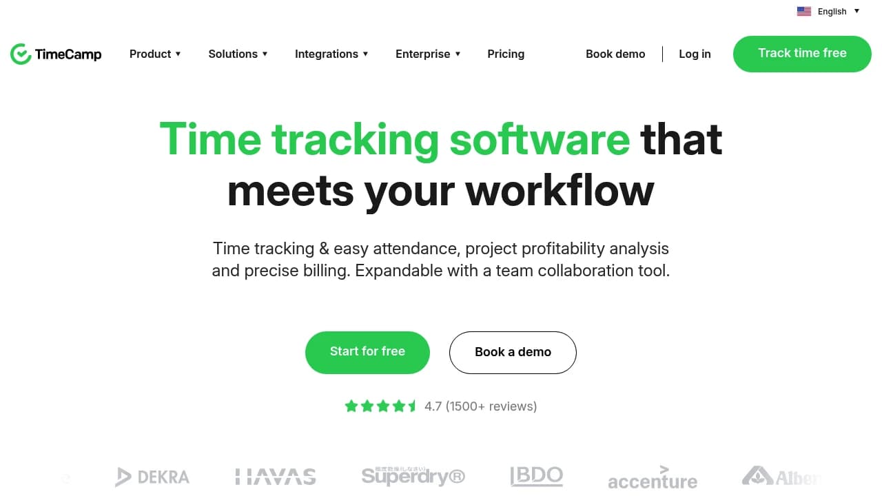 Screenshot der Website von TimeCamp