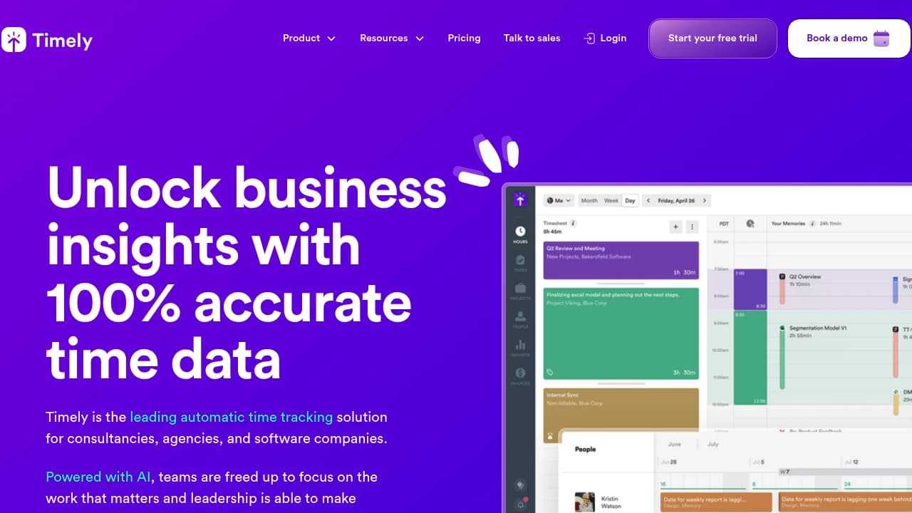 Screenshot der Website von Timely