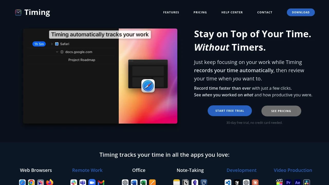Screenshot der Website von Timing